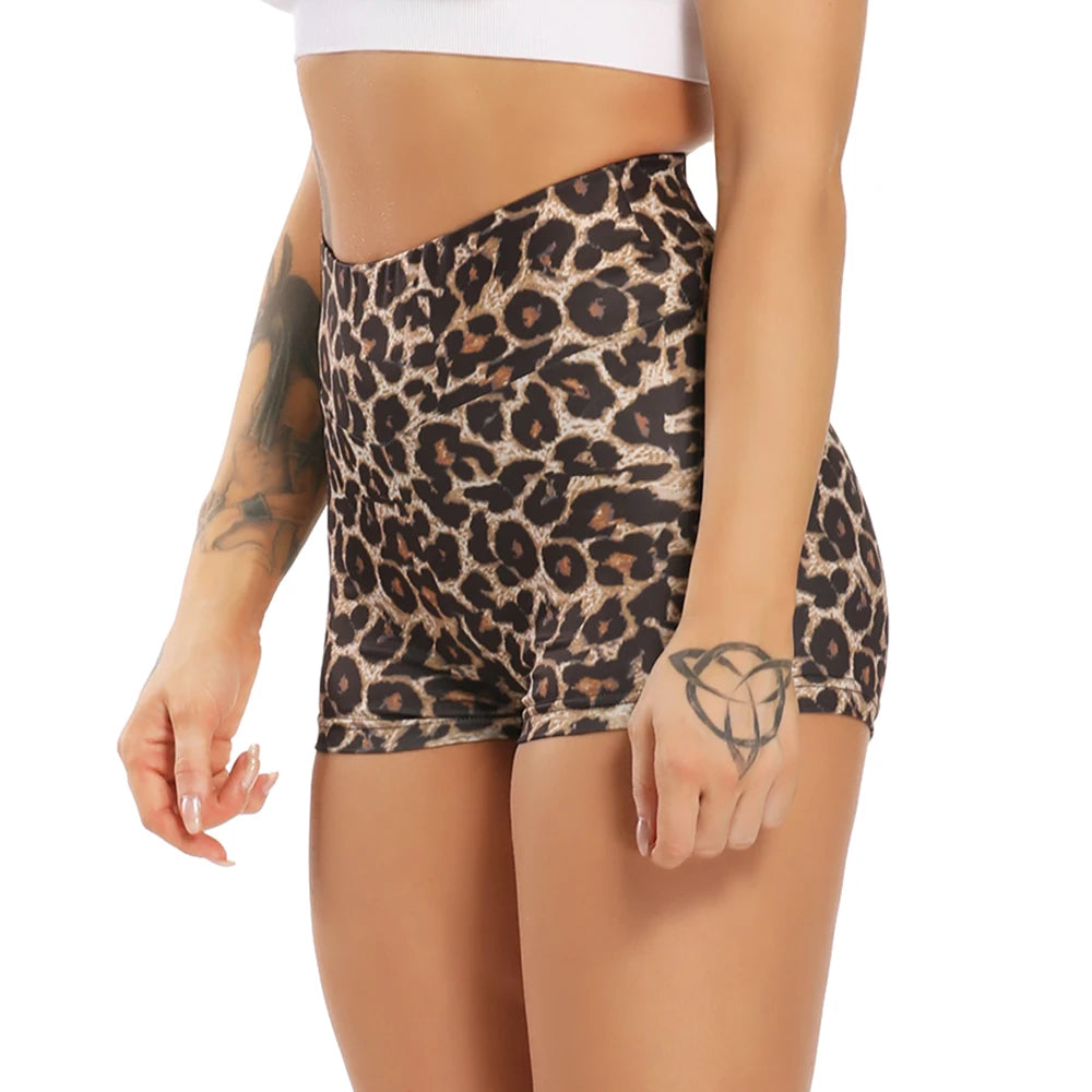 Women's Leopard Print Yoga Shorts