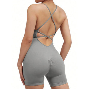 Women's Criss Cross Backless Sports Romper