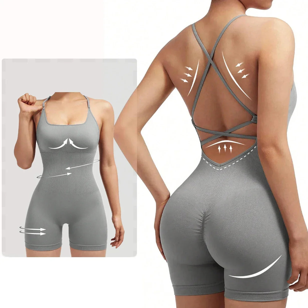 Women's Criss Cross Backless Sports Romper